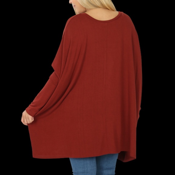 Fired Brick Plus Size Oversized V-Neck Poncho - Picture 4 of 8